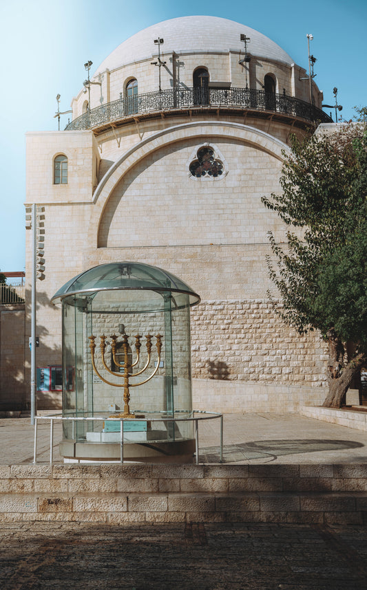 Hurva Synagogue with Golden Menorah